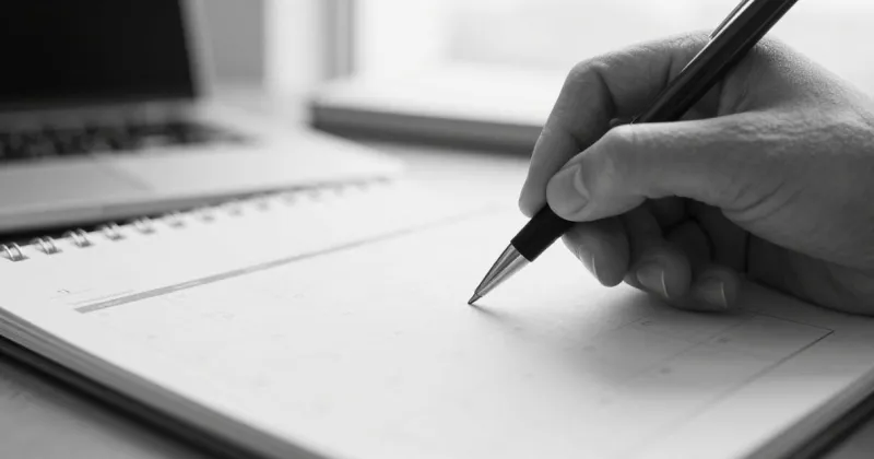 Mano marcando una fecha en un calendario de escritorio